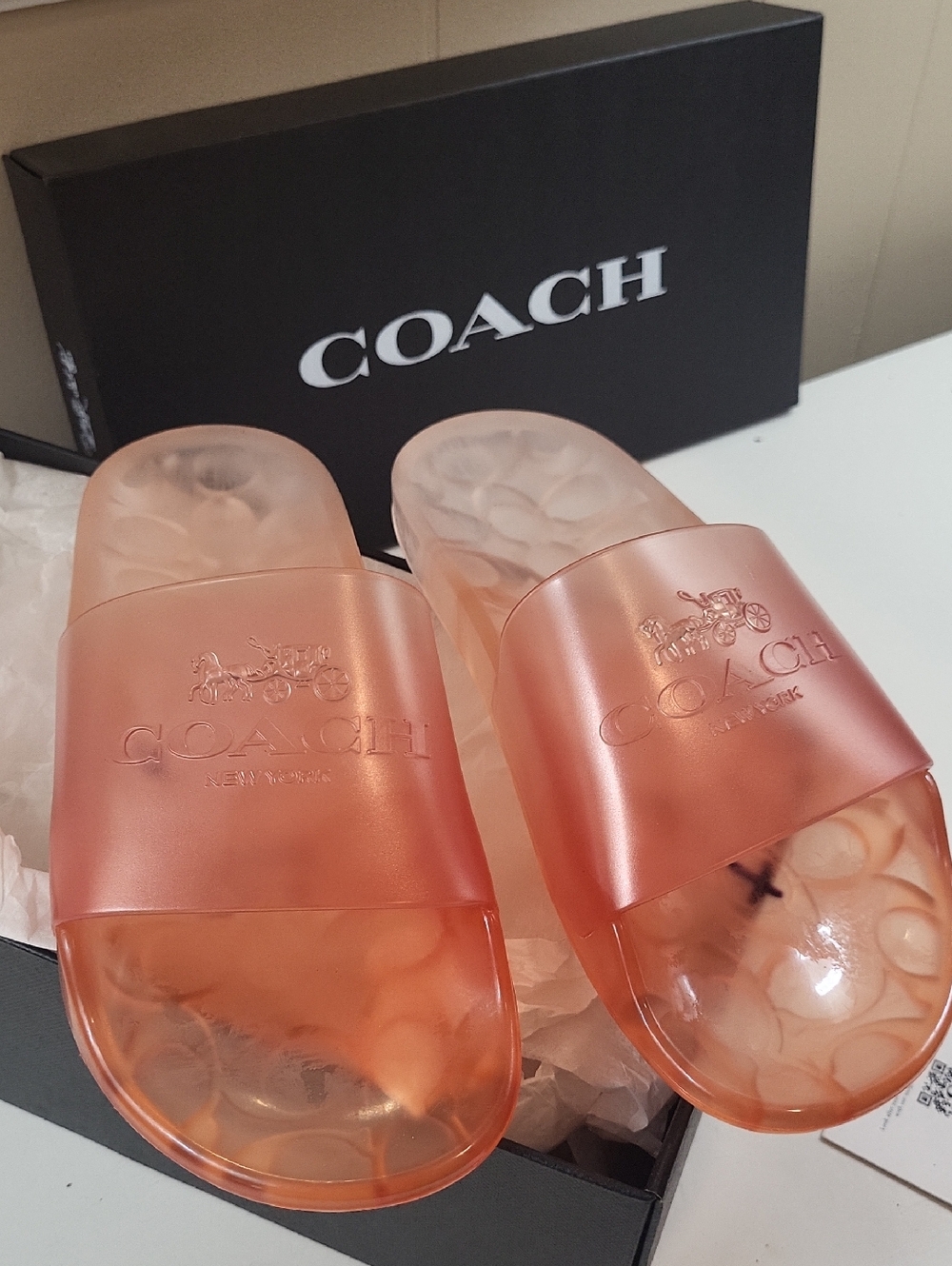 Nwt, COACH Transparent Orange Slide Sandals, Size 6 - Picture 6 of 7